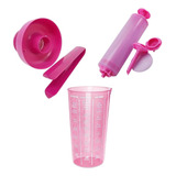 Kit 3x1 Churros Fácil Maquina Donuts E Copo Medidor Rosa