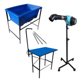 Kit 3x1 Mesa Tosa Pet   Banheira  secador Profissional Azul
