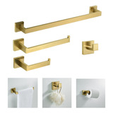 Kit 4 Acessórios Banheiro Aço Inox Porta Toalha Gold Dourado