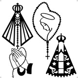 Kit 4 Adesivos Preto Nossa Senhora Católico Igreja Carro