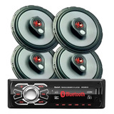 Kit 4 Alto Falante 6 Pol Radio Mp3 Bluetooth Usb Sd Aux