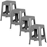 Kit 4 Bancos De Plásico Banqueta Rattan Reforçado Cinza 