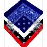 Kit 4 Bandanas 55x55 Preta branca azul vermelha 100 Algodão