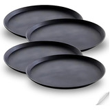 Kit 4 Bandeja Garçom Redonda Antiderrapante Emborrachada 40cm Resistente Servir Buffet Festa Bar Restaurante Cor Preta