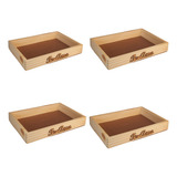 Kit 4 Bandeja Pinus Cru Com Frases Cesta Café Manhã Presente