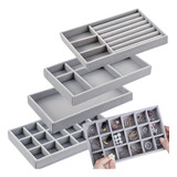 Kit 4 Bandejas Empilháveis De Veludo Para Joias E Bijuterias