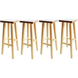 Kit 4 Banqueta Alta Hardman Madeira Natural Assento Quadrado Mdf Branco
