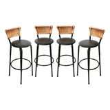 Kit 4 Banqueta Alta Junco Alta Bistro Direto De Fabrica Acabamento Da Estrutura Itagold Preto Cyber Cappuccino Cor Assento Preto 90 Cm