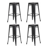 Kit 4 Banqueta Alta Para Cozinha Bar Restaurante Tolix Stool Iron Design Metal Industrial 76cm Pretas