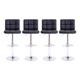 Kit 4 Banquetas Alta Estofada Cozinha Bar Restaurante Área Gourmet Com Encosto Altura Ajustável Gomos Preta Cadeiras Inc