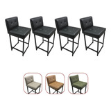 Kit 4 Banquetas Baixas Encosto Estofado Macio Cozinha Balcão Acabamento Da Estrutura Pintura Epóxi Cor Preto