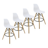Kit 4 Banquetas Charles Eames Eiffel Wood Design Base Fixa Cor Branco