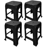 Kit 4 Banquetas De Plástico Adulto Resistente Plástica Reforçada Preto 