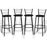 Kit 4 Banquetas Itagold Florida Top Alta Cozinha Americana Bar Balcão Alto Estrutura Preta Atlanta Cor Assento Preto 90cm