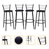 Kit 4 Banquetas Itagold Florida Top Alta Cozinha Americana Bar Balcão Alto Estrutura Preta Atlanta Cor Assento Preto 95cm