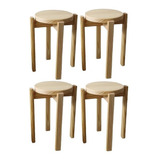 Kit 4 Banquetas Média Empilhável Hardman Madeira Natural