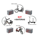 Kit 4 Bat 6dzm10 12v 9ah Ciclo Profundo Bike Elétrica Scoote