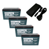 Kit 4 Baterias Duran 9ah 12v Bicicleta Alarme Luz Carregador