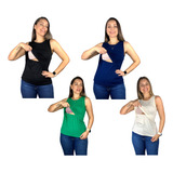 Kit 4 Blusas Amamentação Viscolycra Premium Gestante Regata