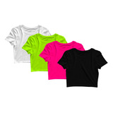 Kit 4 Blusas Cropped Blusinha Camiseta Feminina Lisa