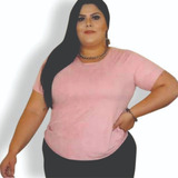 Kit 4 Blusinhas Feminina T-shirt Suede Plus Size G1 G2 G3 