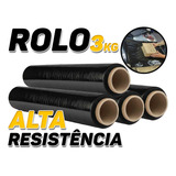 Kit 4 Bobina Rolo Filme Stretch 50cm X 25 Micras Preto 3kg