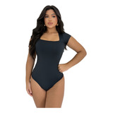 Kit 4 Body Feminino Manga Curta Com Fecho Decote Quadrado