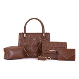 Kit 4 Bolsa Feminina Transversal Carteira E Necessaire Acambamento Dos Ferragens Ouro Cor Marrom Correia De Ombro Marrom Desenho Do Tecido Bordado