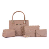 Kit 4 Bolsa Feminina Transversal Carteira E Necessaire Acambamento Dos Ferragens Ouro Cor Nude Correia De Ombro Nude Desenho Do Tecido Bordado