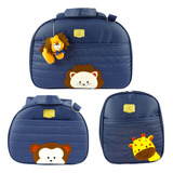 Kit 4 Bolsas Saída Maternidade Safári Mochila Bordado Zoo