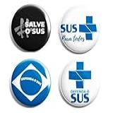 Kit 4 Bottons Broche Defenda O Sus Vacina Sim Botton Salve O Sus 4 4cm
