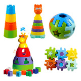 Kit 4 Brinquedo Educativo Bebe Didático Encaixe Infantil