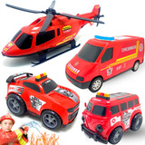 Kit 4 Brinquedo Policial Carrinho Helicóptero Menino Resgate
