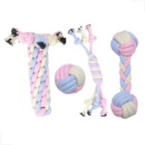 Kit 4 Brinquedos De Corda Nó Mordedor Resistente Pet Cães