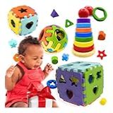 Kit 4 Brinquedos Educativos Para Bebê 1 Ano Cubo De Montar E Encaixar Sensorial Pedagógico Didático Torre De Madeira Com Formas Geométricas Coloridas Aprendizagem Bebes 12 Meses Jogos Recreativos