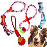 Kit 4 Brinquedos Para Cachorro Mordedor Puxador Bola Corda Rosa