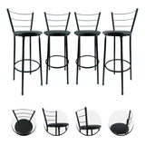 Kit 4 Cadeira Alta Banqueta Bar Balcão Bancada Banco Cozinha Acabamento Da Estrutura Estrutura Preta Cor Assento Preto