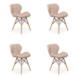 Kit 4 Cadeiras Charles Eames Eiffel Slim Wood Estofada Magazine Decor Cor Nude