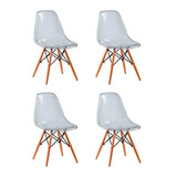 Kit 4 Cadeiras Charles Eames Eiffel Wood Design Transparente