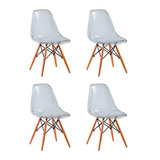 Kit 4 Cadeiras Charles Eames Eiffel Wood Design Transparente