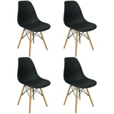 Kit 4 Cadeiras Charles Eames Eiffel Wood Design Varias Cores Cor Da Estrutura Da Cadeira Cor Do Assento Preto Desenho Do Tecido 