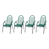 Kit 4 Cadeiras Cordinha De Área Varanda Alpendre Fio Pvc Cor Verde Listras