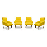Kit 4 Cadeiras De Jantar Itália Suede Amarelo