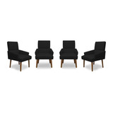 Kit 4 Cadeiras De Jantar Itália Suede Preto Casadopuff
