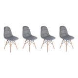 Kit 4 Cadeiras Eames Botonê Estofada Veludo Cinza Velvet