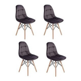 Kit 4 Cadeiras Eames Botonê Estofada Veludo Preto Velvet