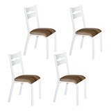 Kit 4 Cadeiras Jantar Ciplafe Luna Tubo Branco Ass Capuccino