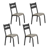 Kit 4 Cadeiras Jantar Ciplafe Luna Tubo Craqueado Preto Assento Junco Manteiga