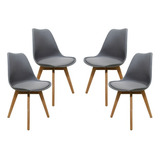 Kit 4 Cadeiras Para Sala Mesa De Jantar Com Base Madeira Saarinen Cinza