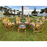 Kit 4 Cadeiras Poltronas Mesa Centro Bambu Vime Fábrica